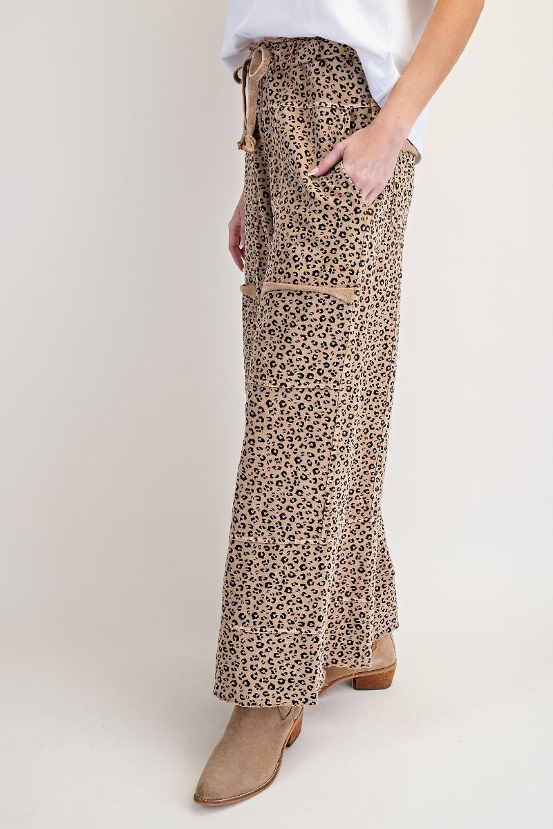Emma Animal Print Mineral Washed Terry Knit Cargo Pants