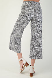 White Leopard Animal Print Wide Leg Crop Pants