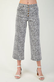 White Leopard Animal Print Wide Leg Crop Pants