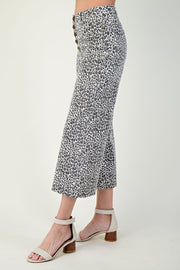 White Leopard Animal Print Wide Leg Crop Pants