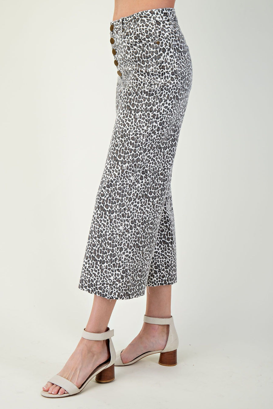 White Leopard Animal Print Wide Leg Crop Pants