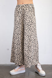 Ezra Leopard Print Mineral Washed Terry Wide Leg Knit Pants