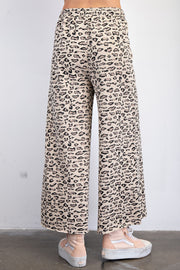 Ezra Leopard Print Mineral Washed Terry Wide Leg Knit Pants