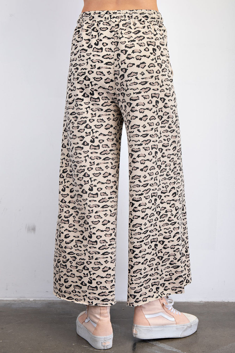Ezra Leopard Print Mineral Washed Terry Wide Leg Knit Pants