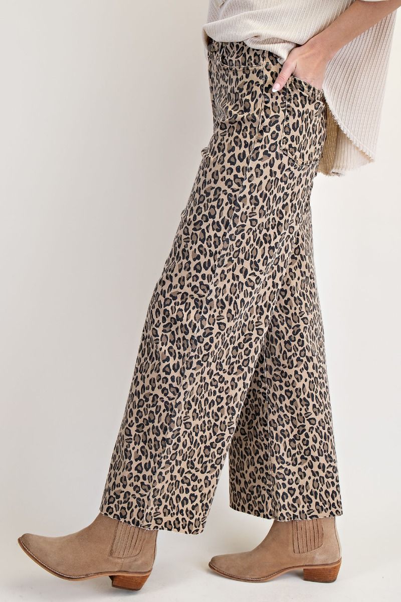 Nyla Leopard Washed Animal Print Wide Leg Pants