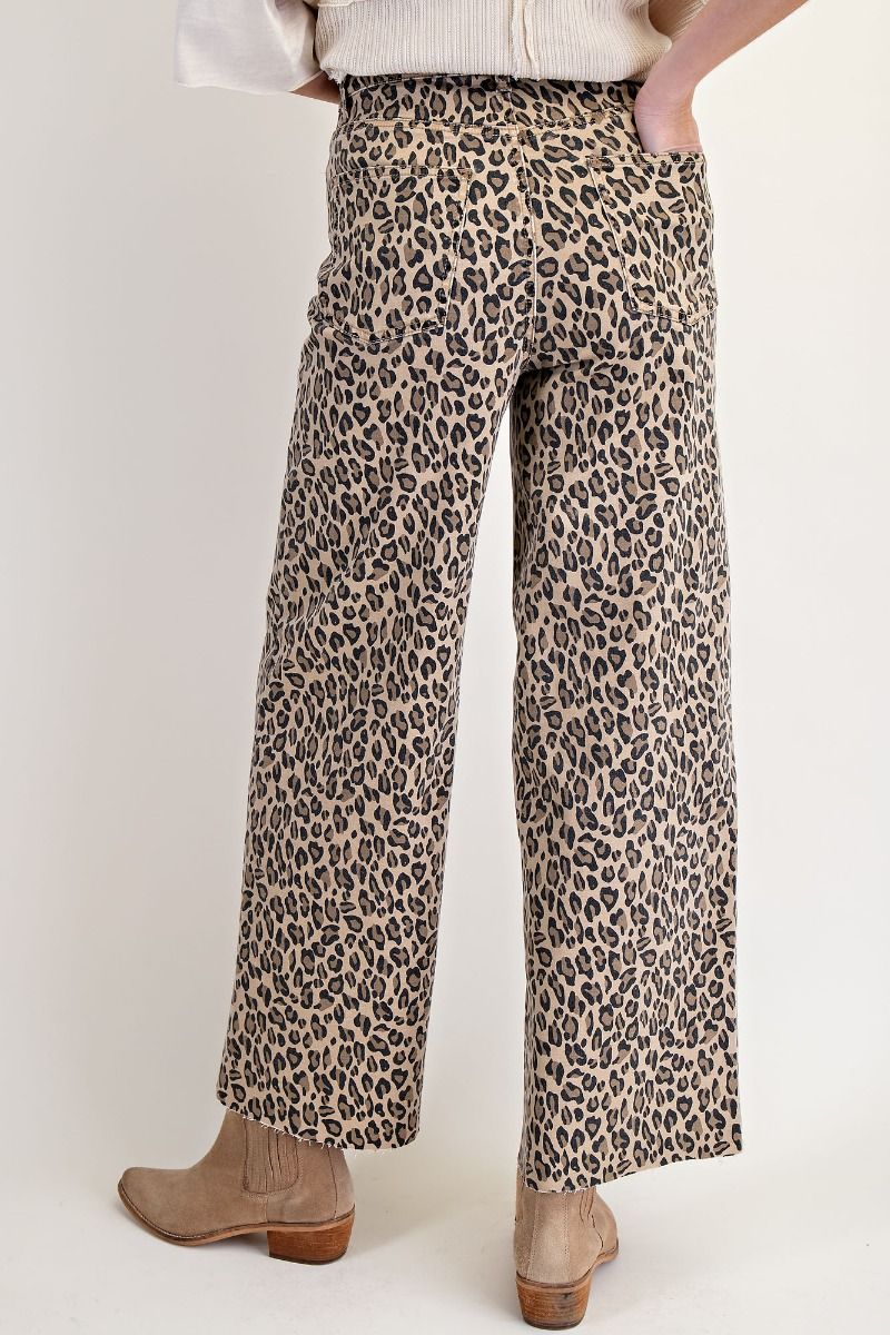 Nyla Leopard Washed Animal Print Wide Leg Pants