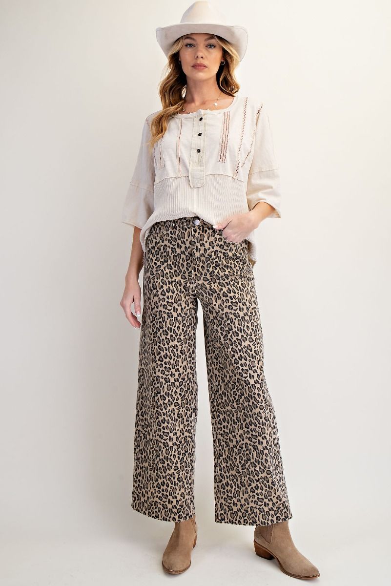 Nyla Leopard Washed Animal Print Wide Leg Pants