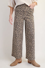 Nyla Leopard Washed Animal Print Wide Leg Pants
