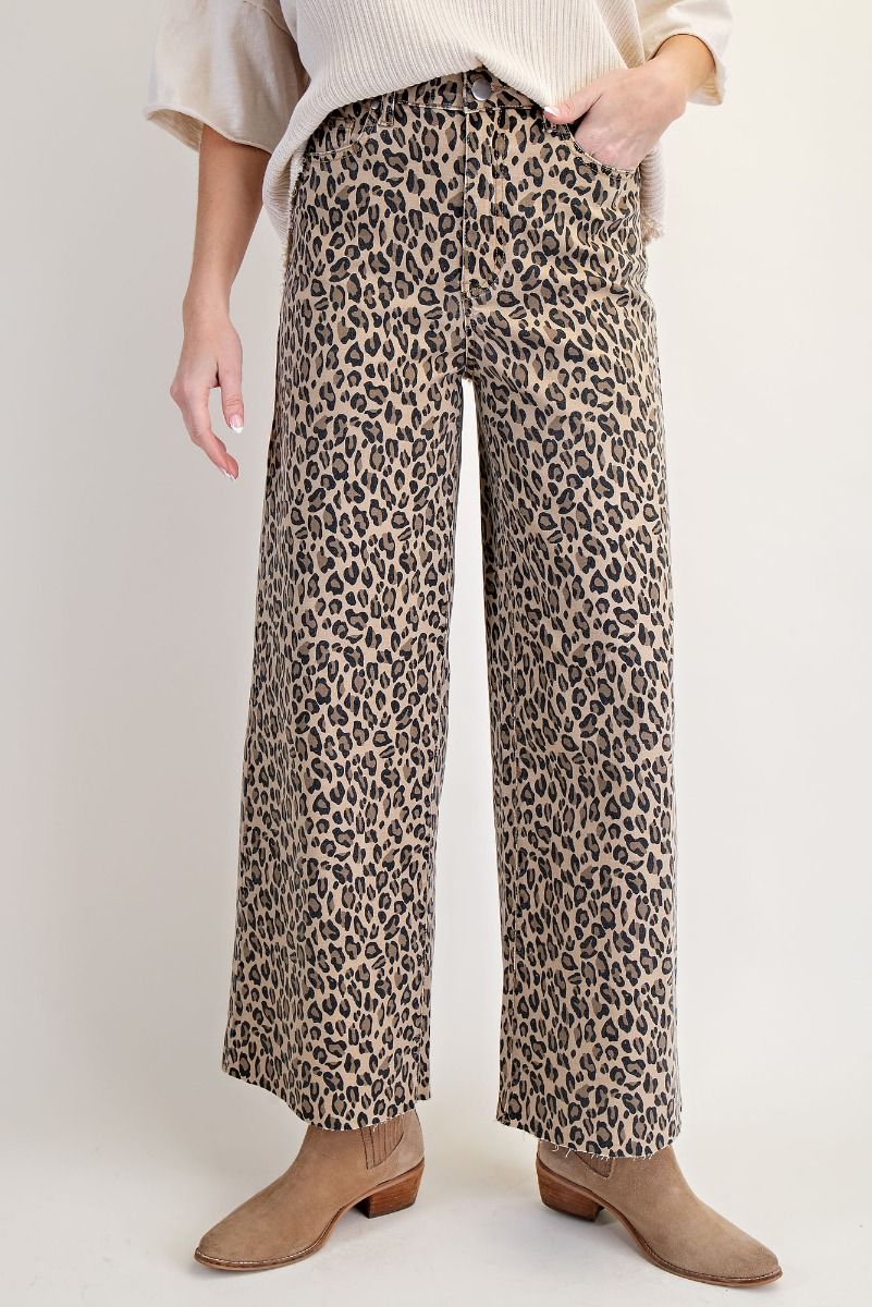 Nyla Leopard Washed Animal Print Wide Leg Pants