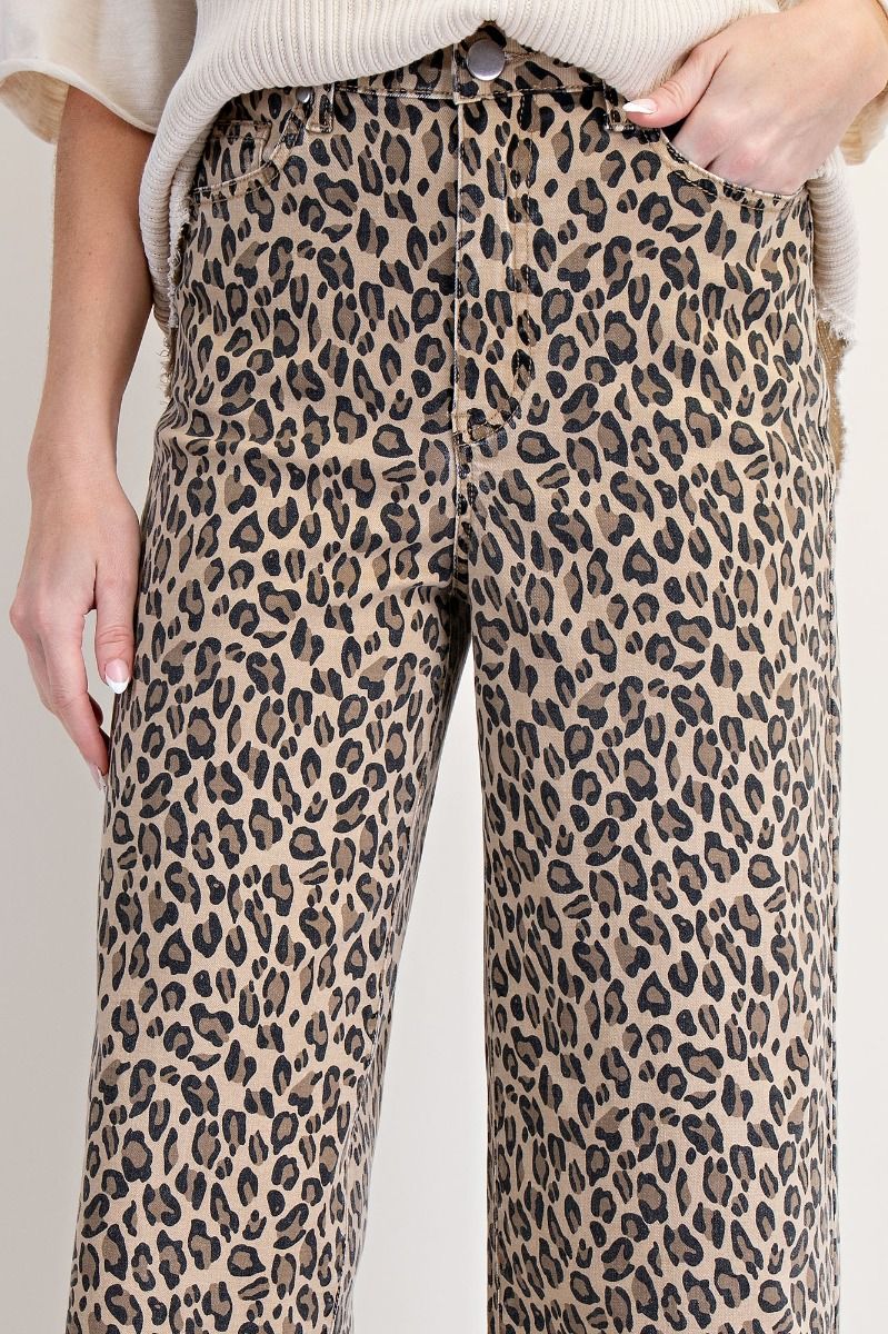 Nyla Leopard Washed Animal Print Wide Leg Pants