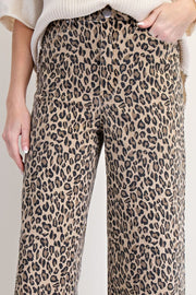 Nyla Leopard Washed Animal Print Wide Leg Pants