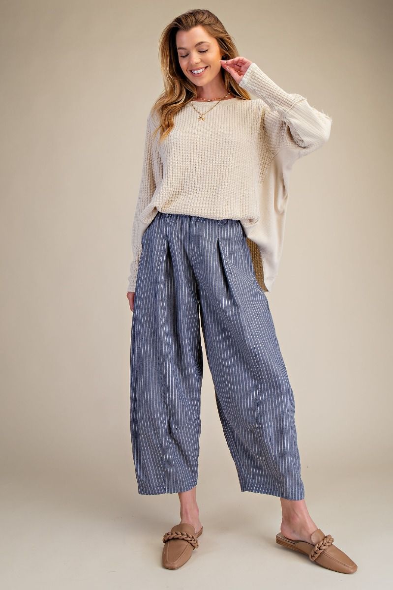 Oriana Herringbone Pinstripe Barrel Pants