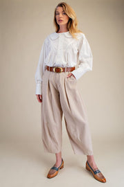 Oriana Herringbone Pinstripe Barrel Pants