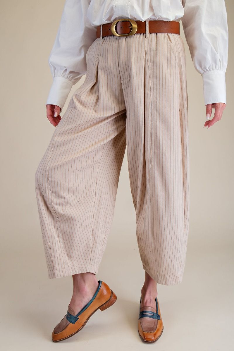 Oriana Herringbone Pinstripe Barrel Pants
