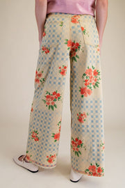 Havana Checkerboard Floral Wide Leg Twill Pants
