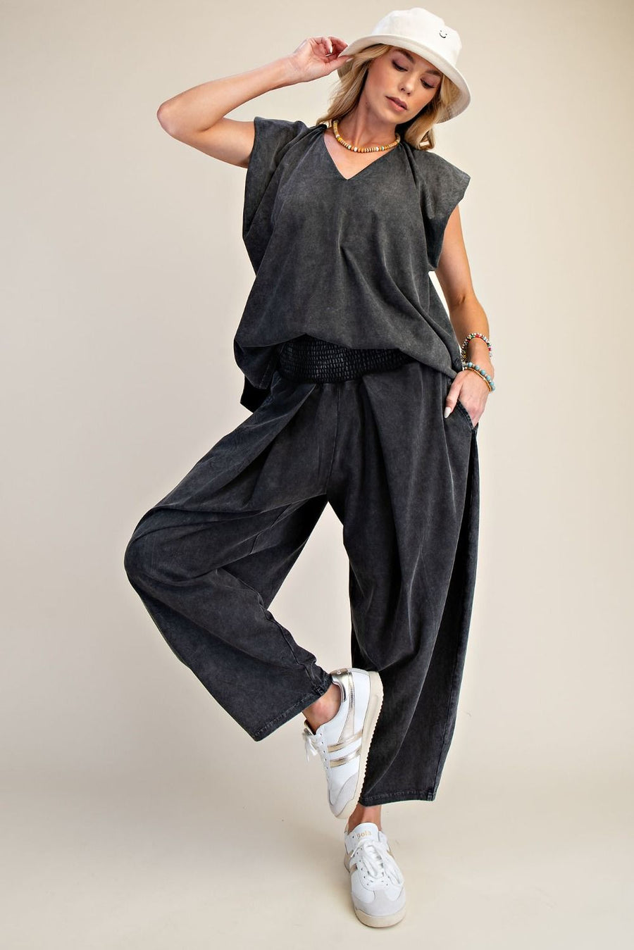 Esme Mineral Washed Knit Barrel Pants