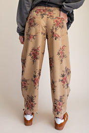 Le Fleur Floral Roses Vintage Washed Barrel Pants