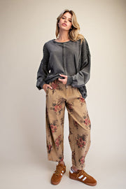 Le Fleur Floral Roses Vintage Washed Barrel Pants