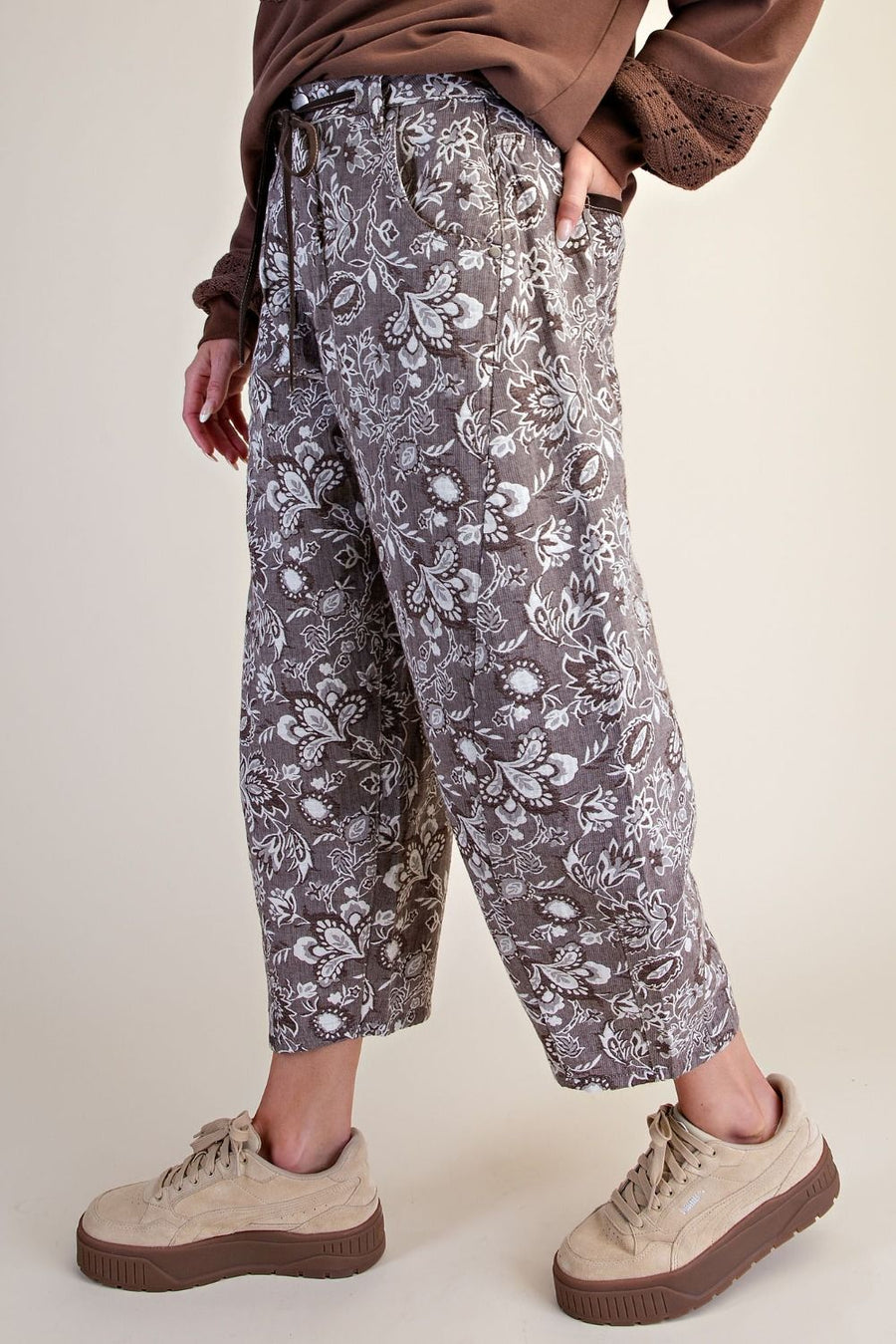 Ember Floral Cropped Jacquard Barrel Pants