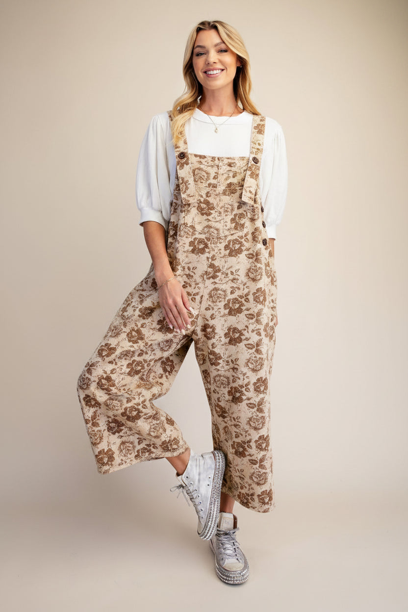 Emi Floral Enzyme Washed Overalls