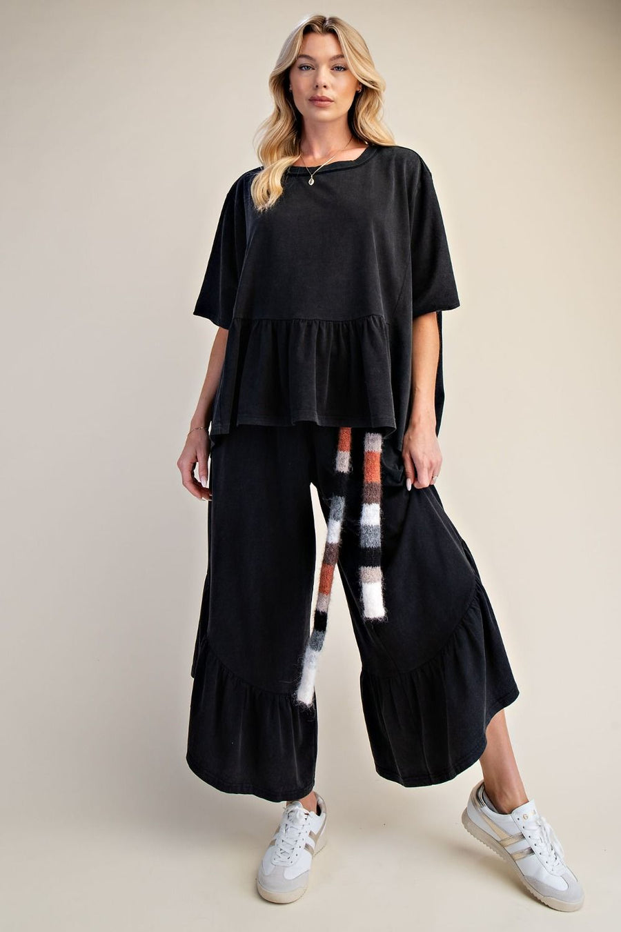 Zanthee Kaftan Sleeve Ruffle Hem Top