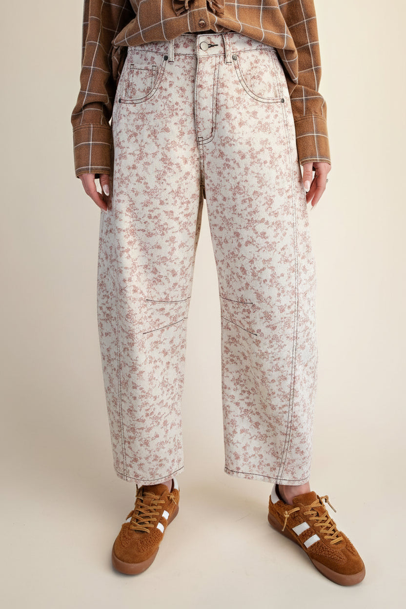 Esther Floral Jacquard Barrel Pants