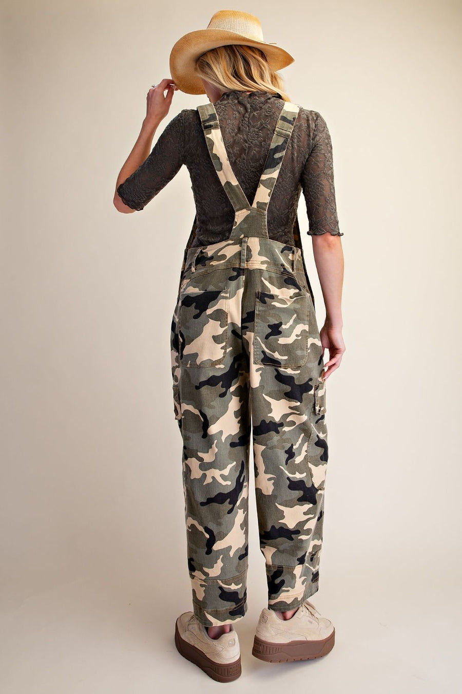 Camouflage Print Washed Cargo Overalls