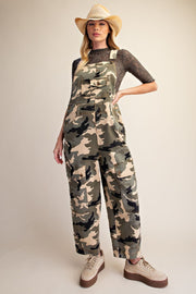 Camouflage Print Washed Cargo Overalls