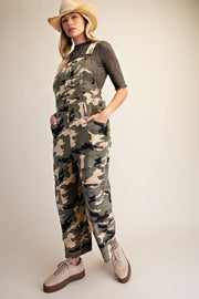 Camouflage Print Washed Cargo Overalls