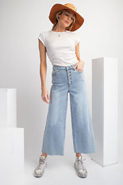 Braxton Button Fly Stretch Denim Wide Leg Crop Pant Jeans