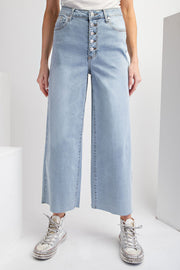 Braxton Button Fly Stretch Denim Wide Leg Crop Pant Jeans