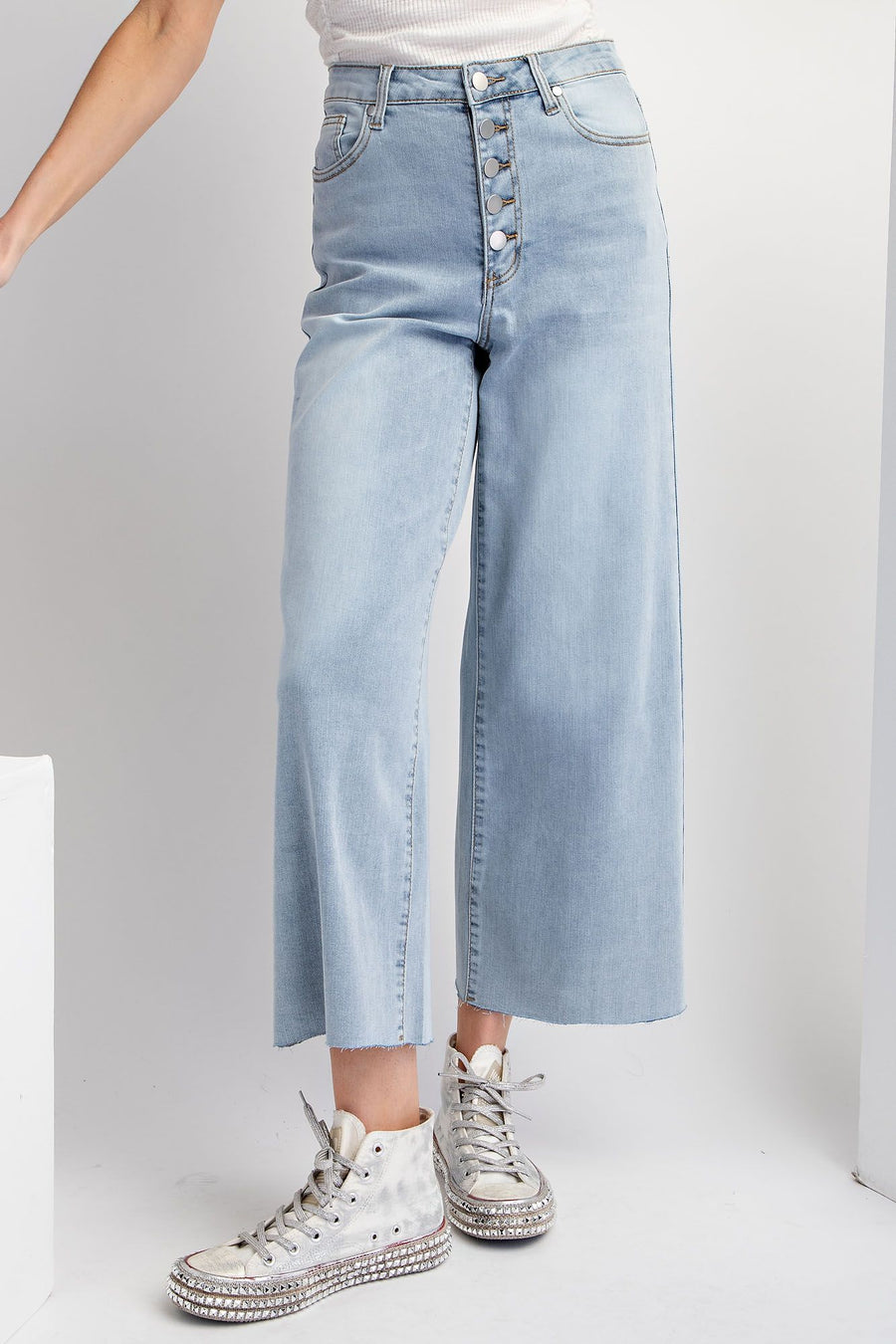 Braxton Button Fly Stretch Denim Wide Leg Crop Pant Jeans