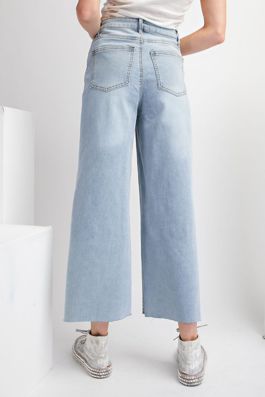 Braxton Button Fly Stretch Denim Wide Leg Crop Pant Jeans