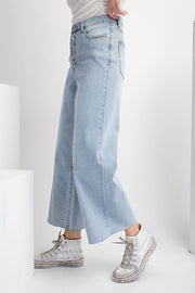 Braxton Button Fly Stretch Denim Wide Leg Crop Pant Jeans