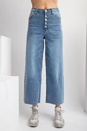 Braxton Button Fly Stretch Denim Wide Leg Crop Pant Jeans