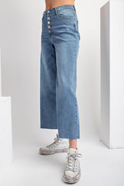 Braxton Button Fly Stretch Denim Wide Leg Crop Pant Jeans