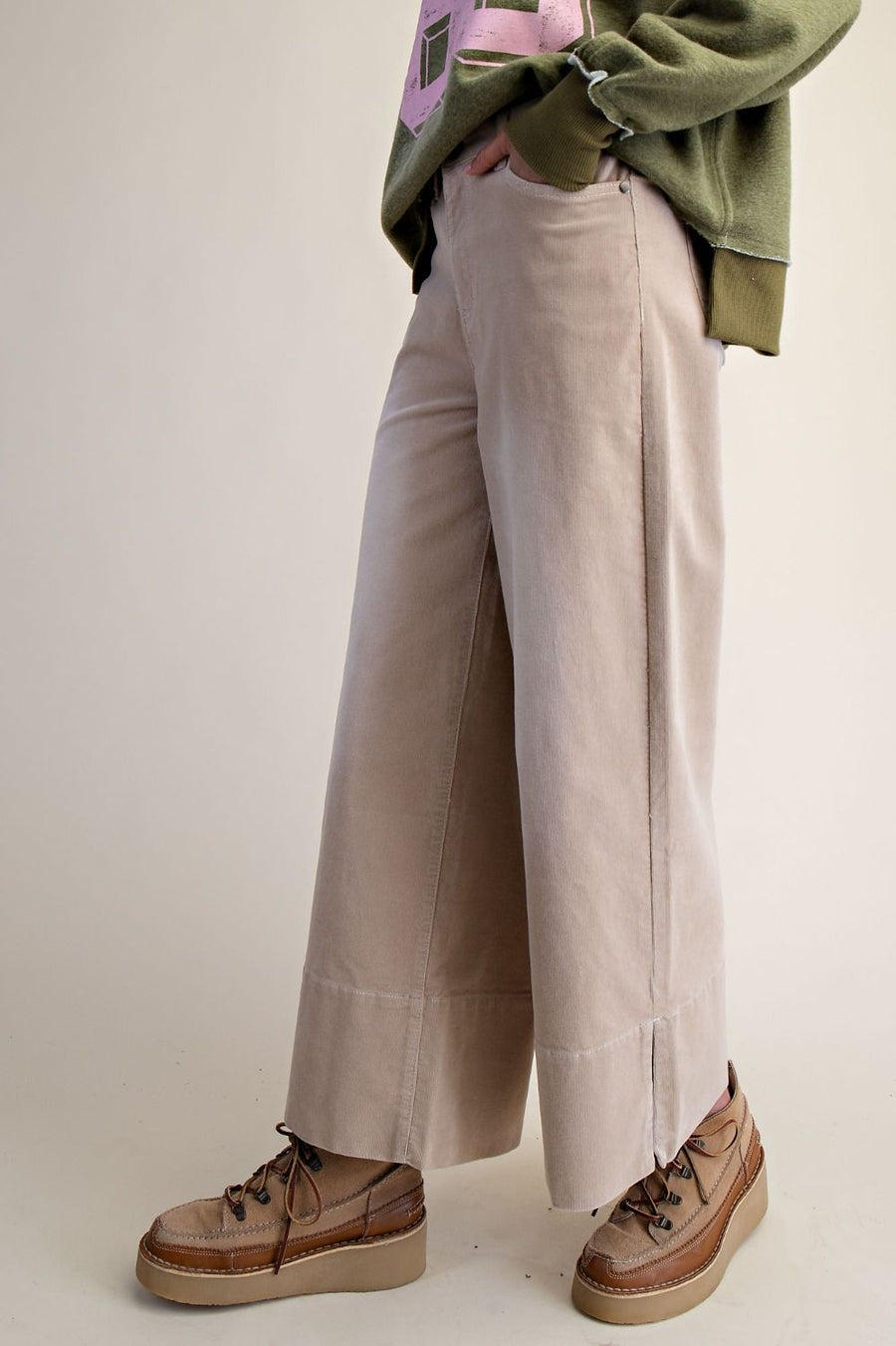 Dickens Washed Corduroy Cropped Wide Leg Pants