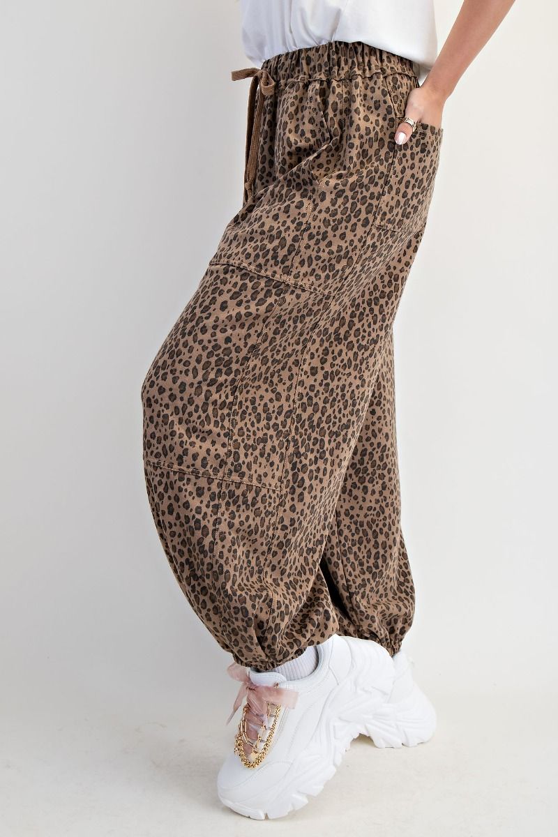 Lollie Leopard Print Washed Terry Baggy Jogger Pants