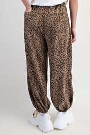 Lollie Leopard Print Washed Terry Baggy Jogger Pants
