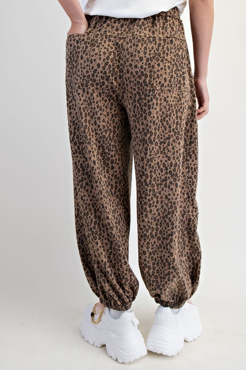 Lollie Leopard Print Washed Terry Baggy Jogger Pants