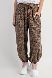 Lollie Leopard Print Washed Terry Baggy Jogger Pants