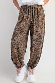 Lollie Leopard Print Washed Terry Baggy Jogger Pants