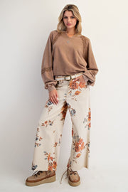 Rosanna Floral Print Wide Leg Twill Pants