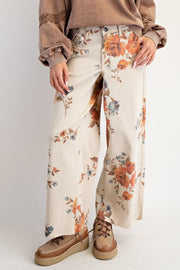 Rosanna Floral Print Wide Leg Twill Pants