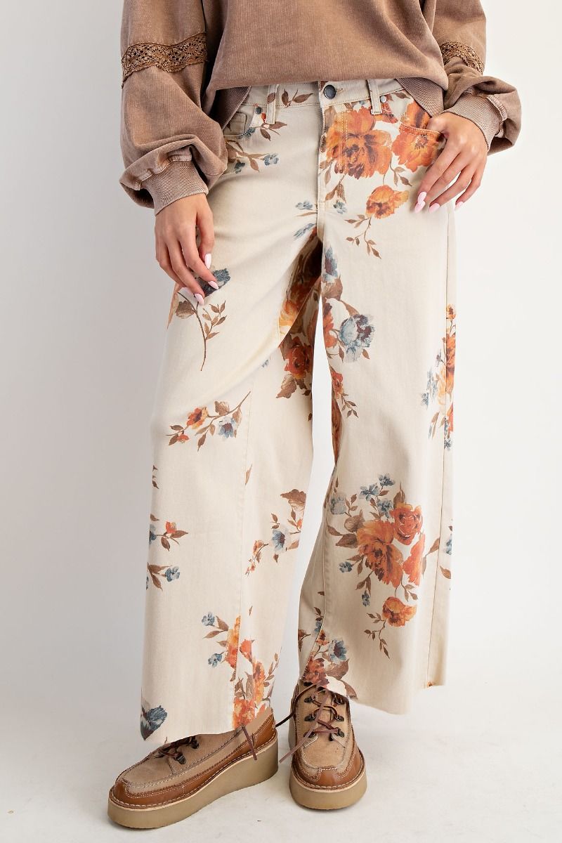 Rosanna Floral Print Wide Leg Twill Pants