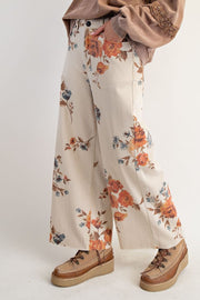 Rosanna Floral Print Wide Leg Twill Pants