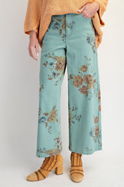 Rosanna Floral Print Wide Leg Twill Pants