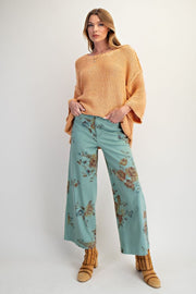 Rosanna Floral Print Wide Leg Twill Pants
