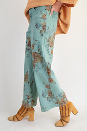 Rosanna Floral Print Wide Leg Twill Pants