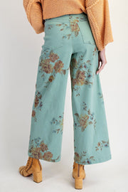 Rosanna Floral Print Wide Leg Twill Pants